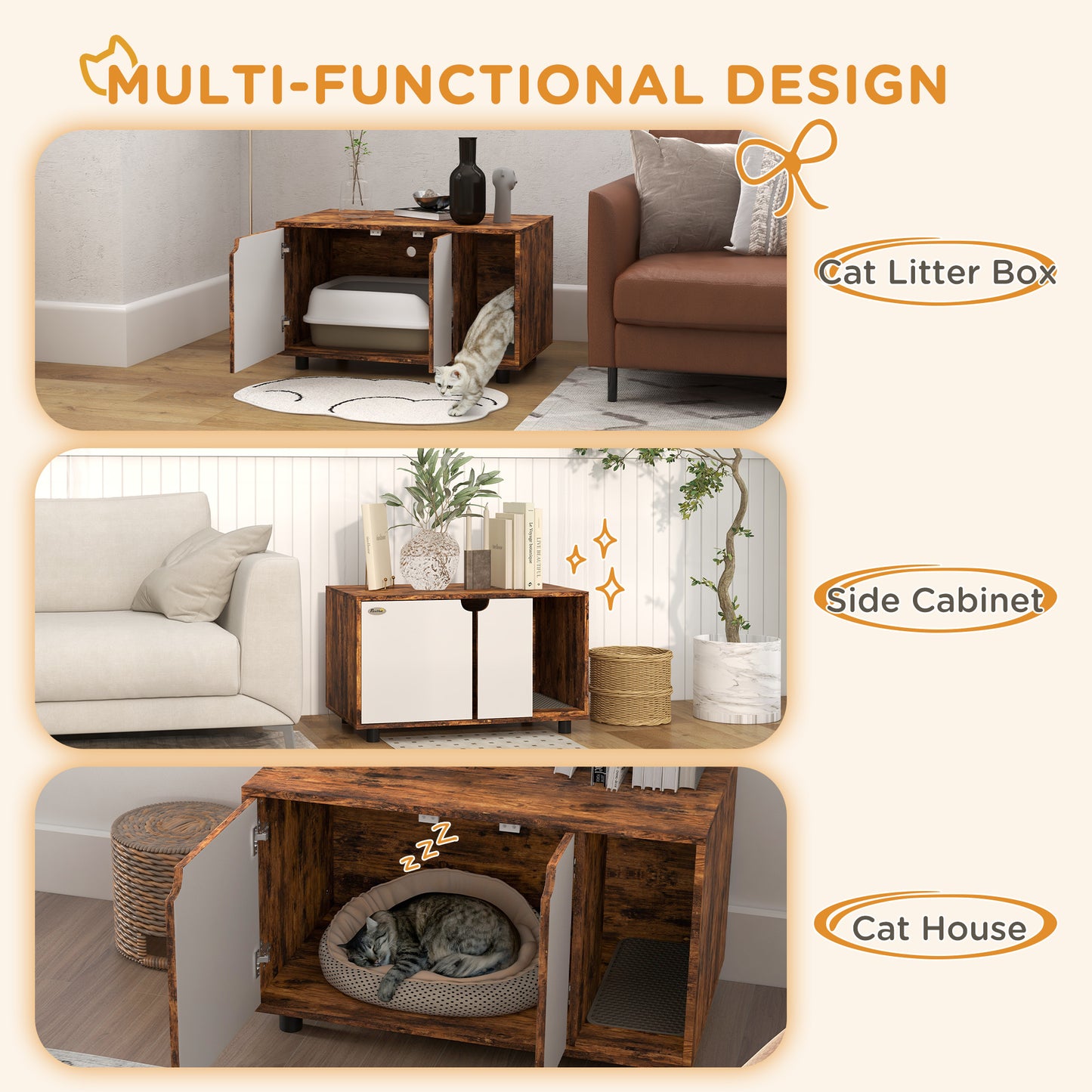 Hidden Cat Litter Box Furniture w/ Sand Drain Pad - Rustic Brown