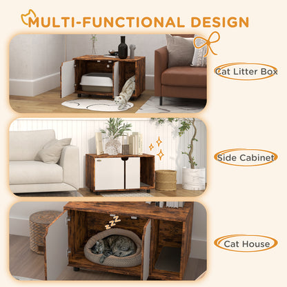 Hidden Cat Litter Box Furniture w/ Sand Drain Pad - Rustic Brown