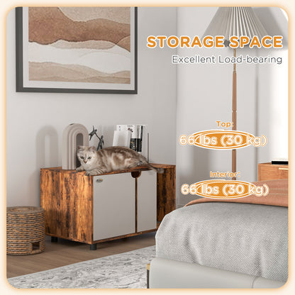 Hidden Cat Litter Box Furniture w/ Sand Drain Pad - Rustic Brown