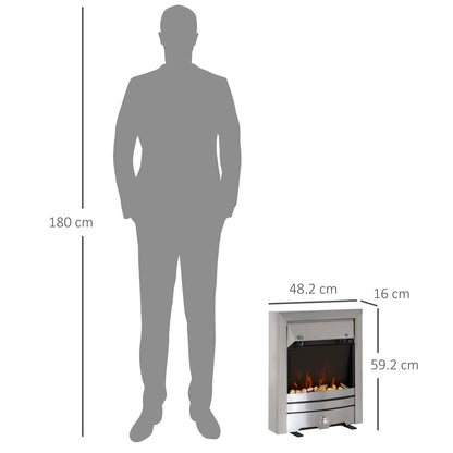 Electric Fireplace Stainless Steel 2KW Heater LED Fire Flame Silver