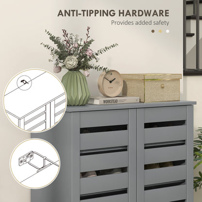 Shoe Storage Cabinet with Slatted Doors for 15 Pairs of Shoes Grey
