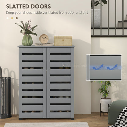 Shoe Storage Cabinet with Slatted Doors for 15 Pairs of Shoes Grey