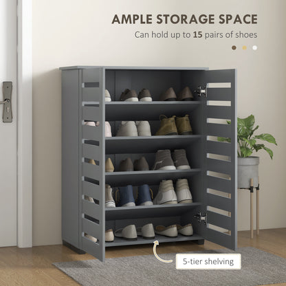Shoe Storage Cabinet with Slatted Doors for 15 Pairs of Shoes Grey