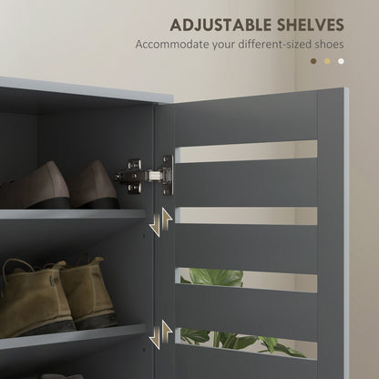 Shoe Storage Cabinet with Slatted Doors for 15 Pairs of Shoes Grey