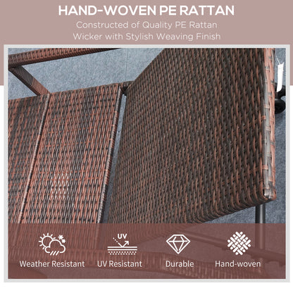 Outdoor Sun Lounger, Rattan Wicker Chaise Lounger with 5-Level Adjustable Backrest and 2 Wheels