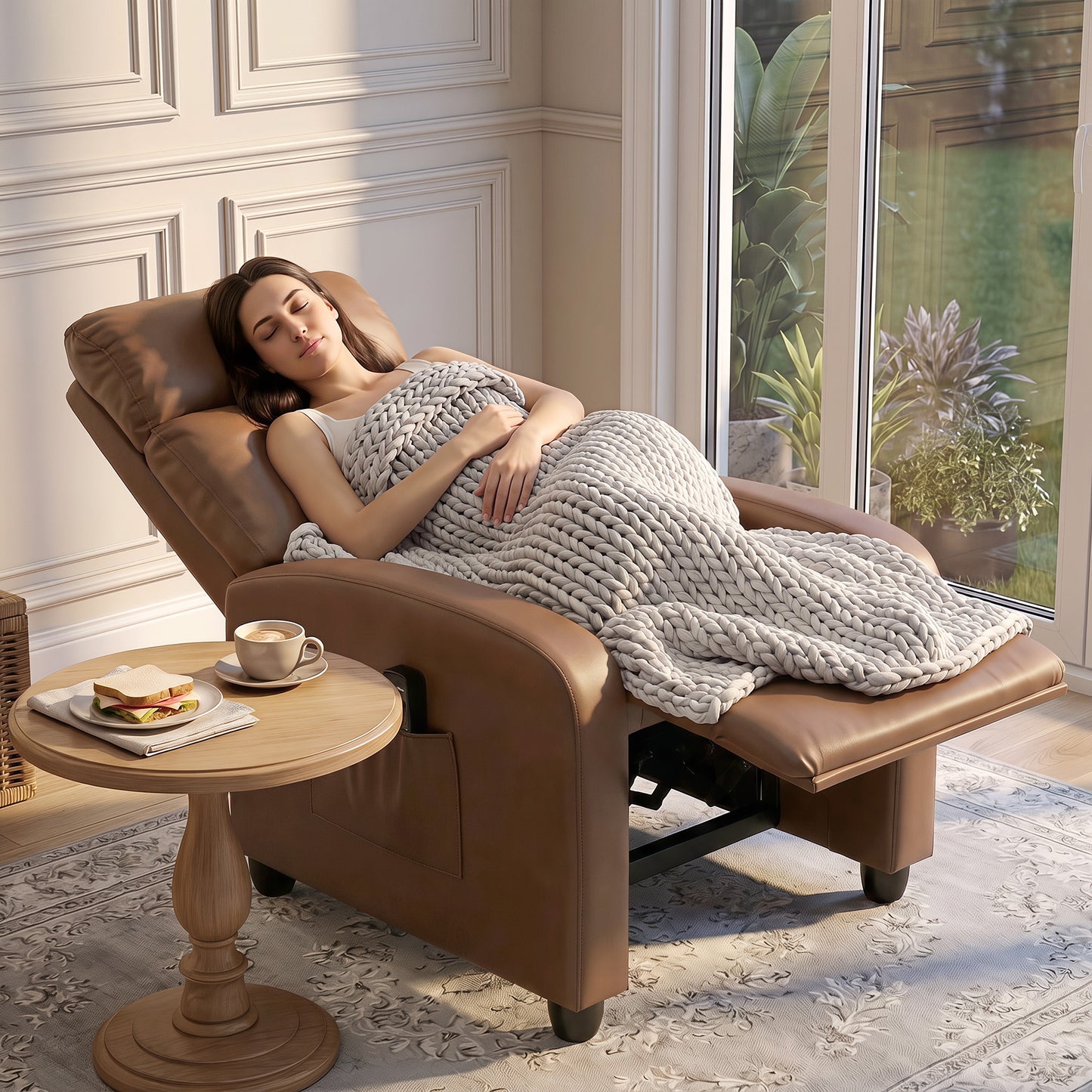 Recliner Sofa Chair PU Leather Massage Armcair w/ Remote, Dark Brown