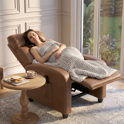 Recliner Sofa Chair PU Leather Massage Armcair w/ Remote, Dark Brown