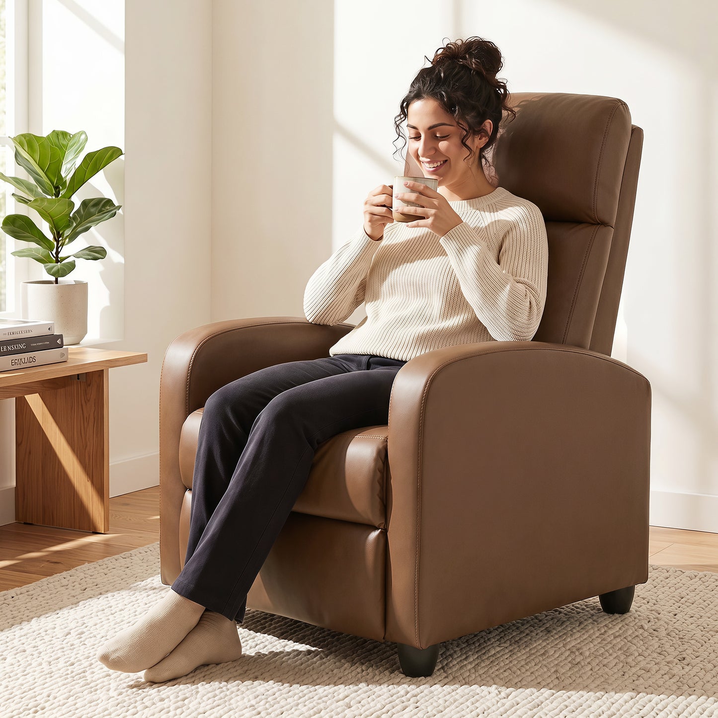 Recliner Sofa Chair PU Leather Massage Armcair w/ Remote, Dark Brown