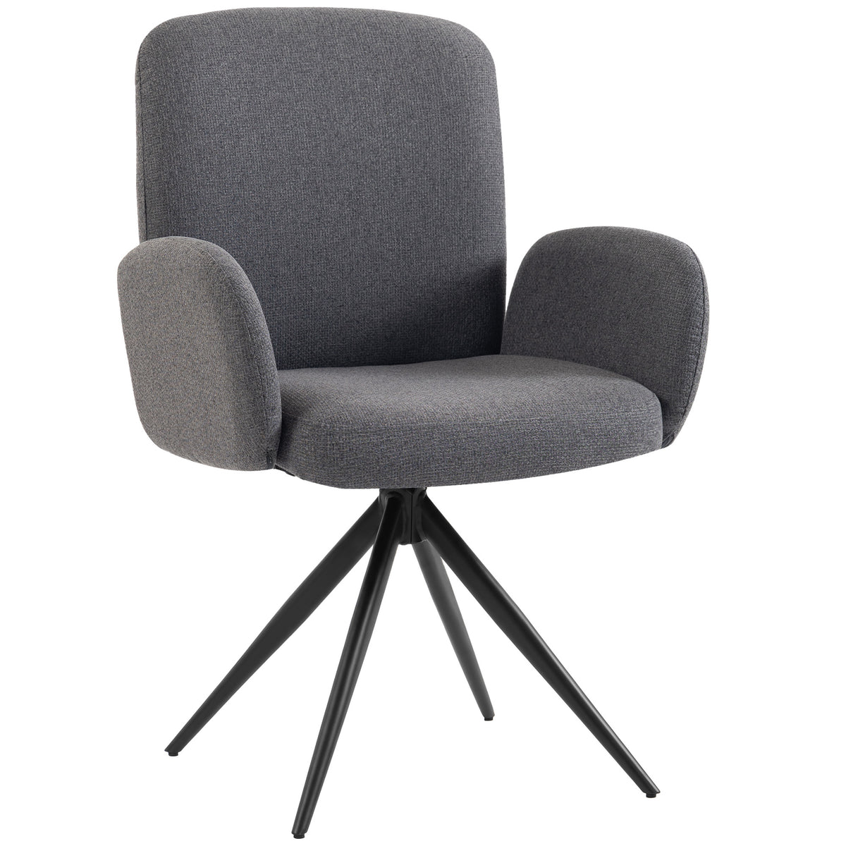 Linen-Effect Swivel Accent Chair with Curved Backrest - Grey & Black