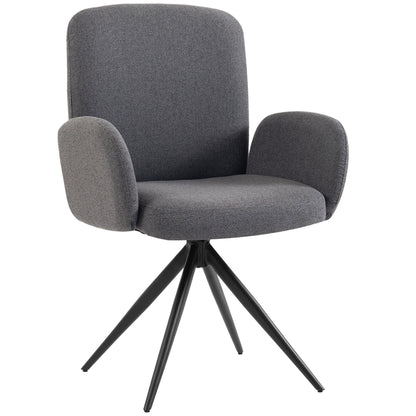 Linen-Effect Swivel Accent Chair with Curved Backrest - Grey & Black