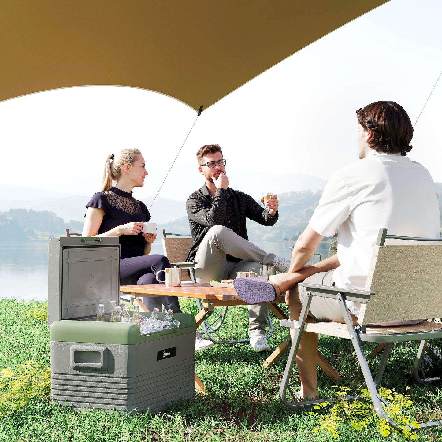 30L Car Refrigerator 12V Portable Freezer for Camping, Light Green