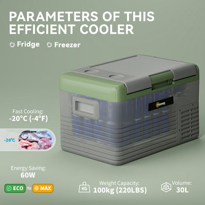 30L Car Refrigerator 12V Portable Freezer for Camping, Light Green