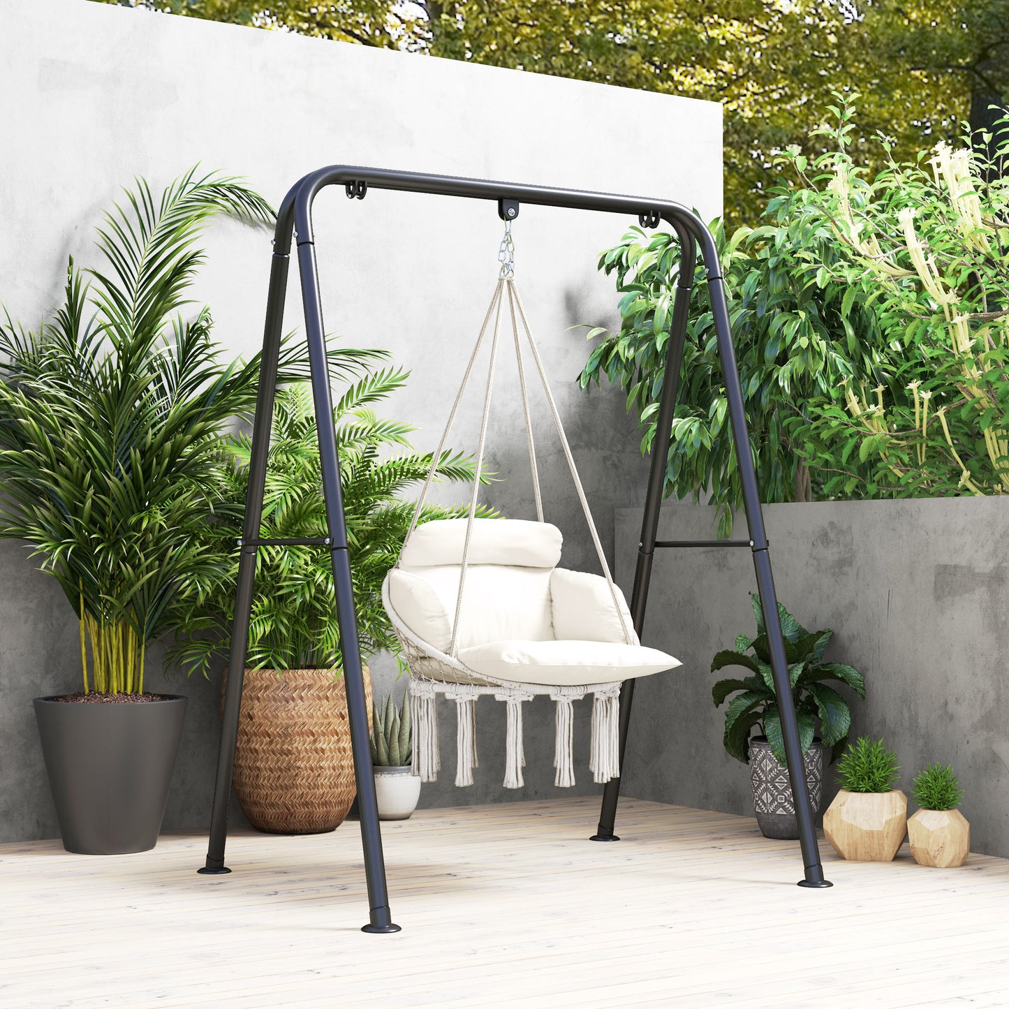 Hammock Chair, Boho Hanging Swing Chair with Cushion, Cream White