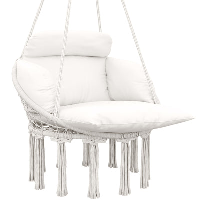 Hammock Chair, Boho Hanging Swing Chair with Cushion, Cream White