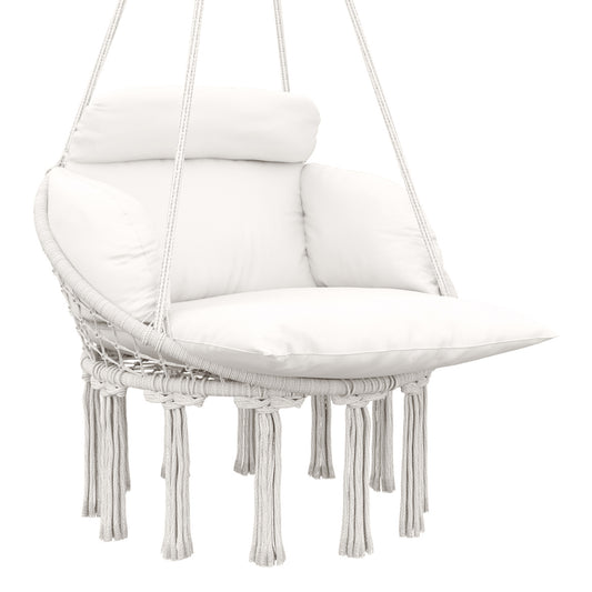 Hammock Chair, Boho Hanging Swing Chair with Cushion, Cream White