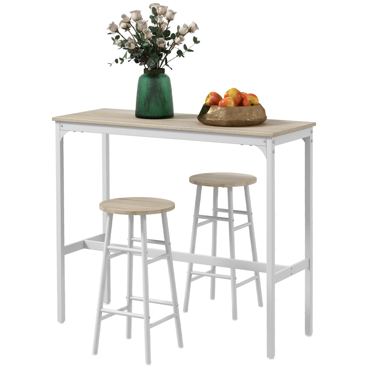 3 Piece Bar Set, Industrial Kitchen and Chair Set Oak