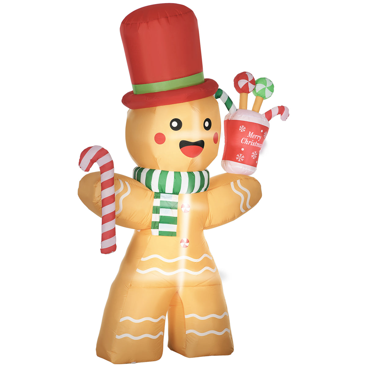7.5ft Christmas Inflatables Gingerbread Man with Candy Cane LED Lights
