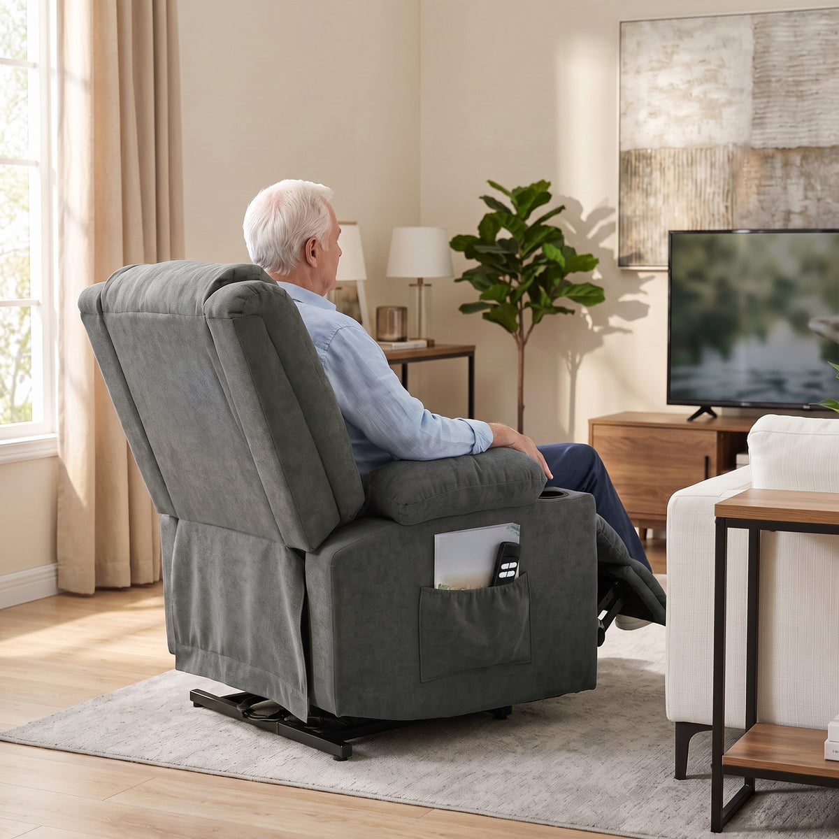 Dual Motor Recliner Chair Power Lift Chair w/ Massage Heat, Dark Grey