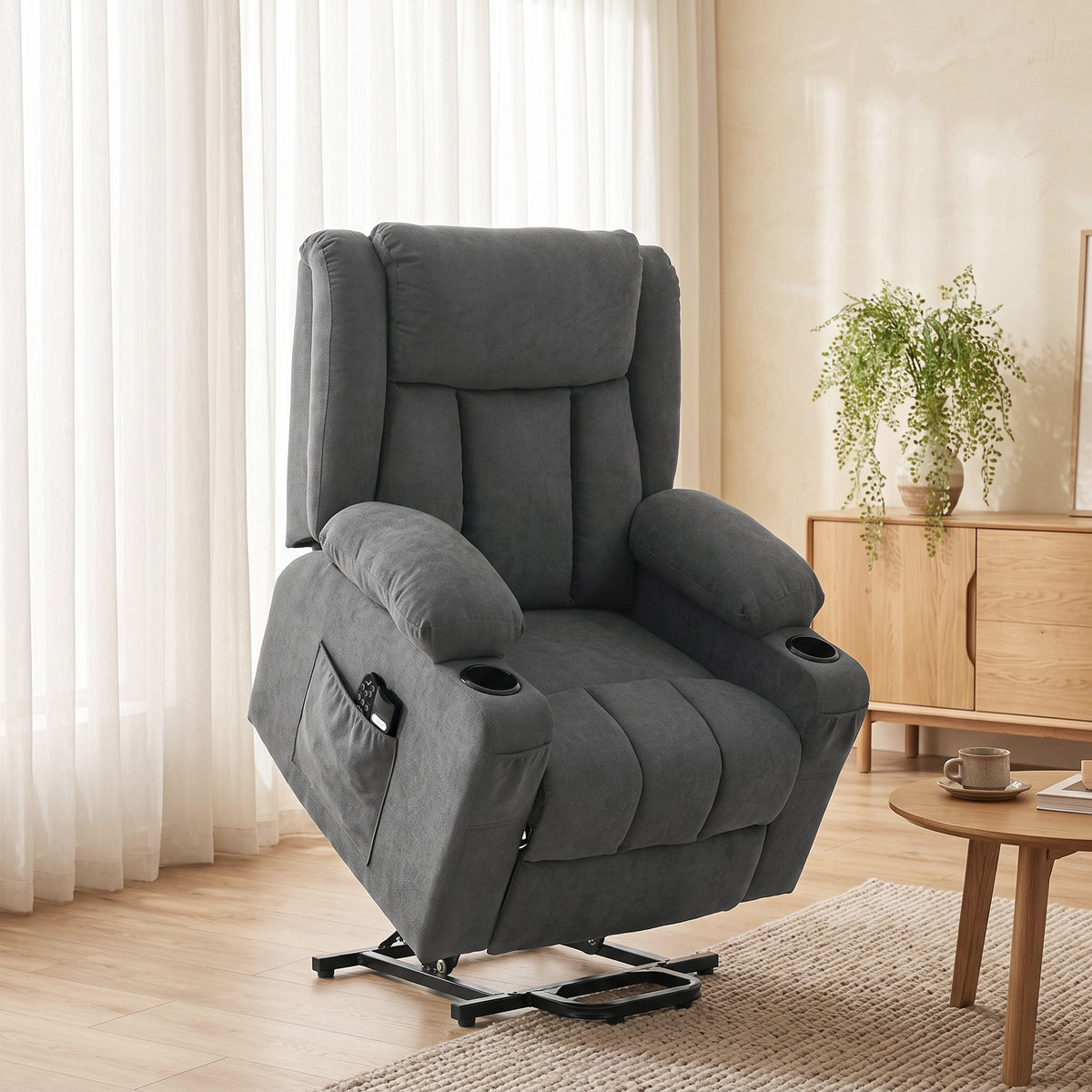 Dual Motor Recliner Chair Power Lift Chair w/ Massage Heat, Dark Grey
