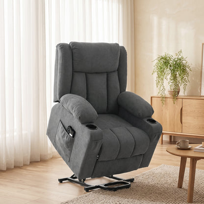 Dual Motor Recliner Chair Power Lift Chair w/ Massage Heat, Dark Grey