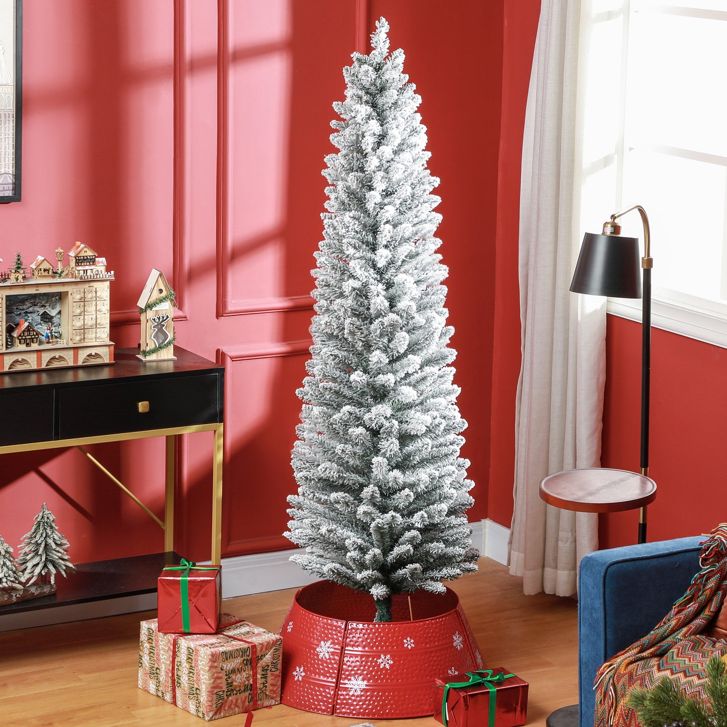 6 Foot Artificial Pencil Christmas Tree with Snow Flocked Tips, White