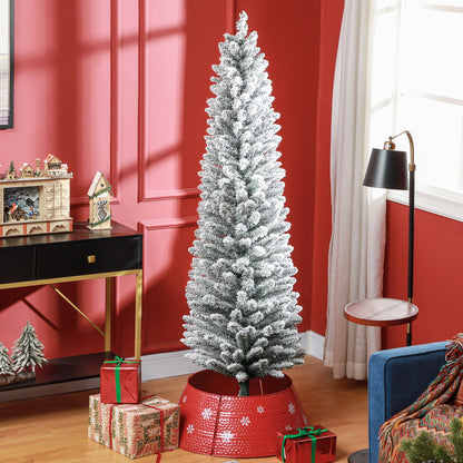 6 Foot Artificial Pencil Christmas Tree with Snow Flocked Tips, White