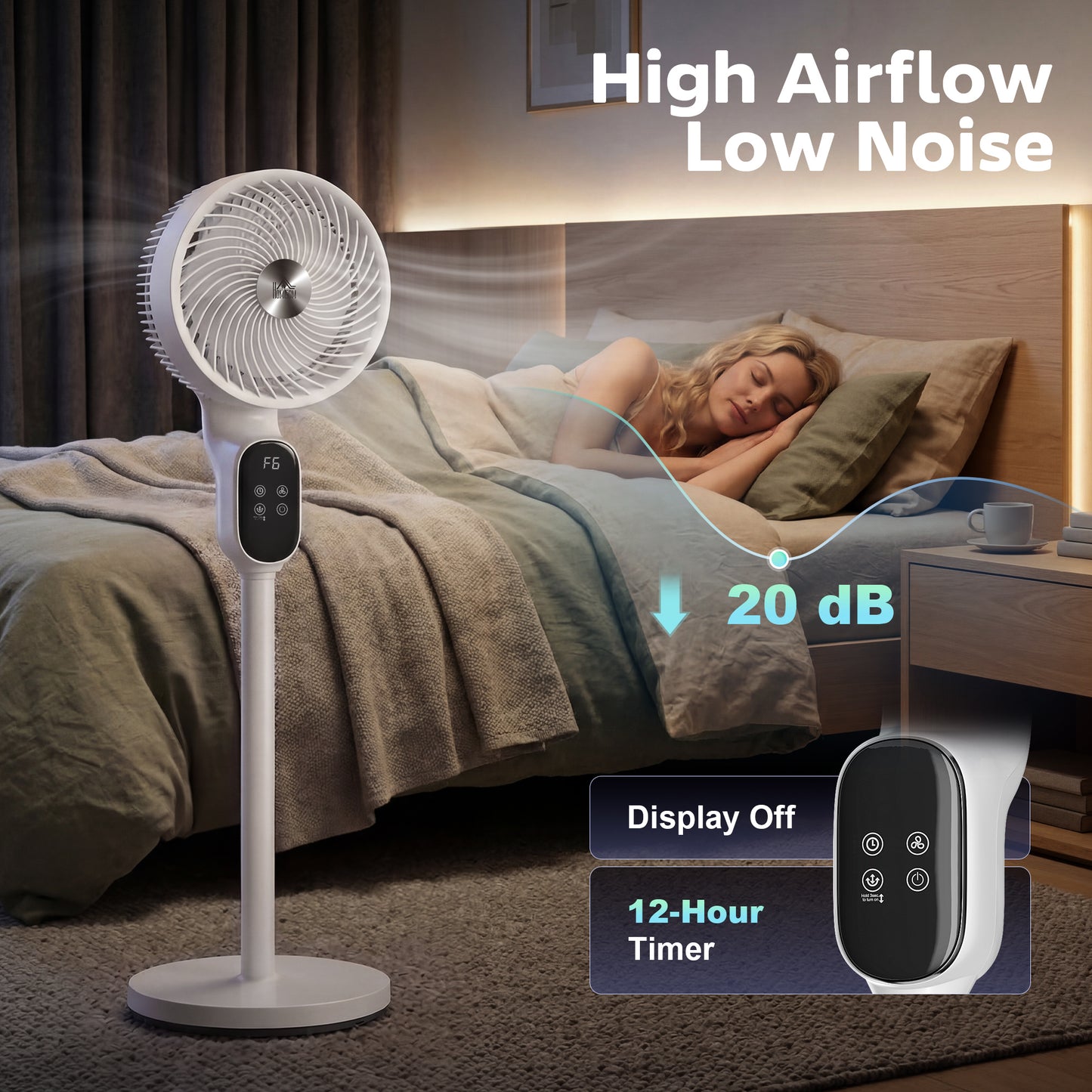 20 dB Standing Fan for Bedroom, Pedestal Fan with Oscillating
