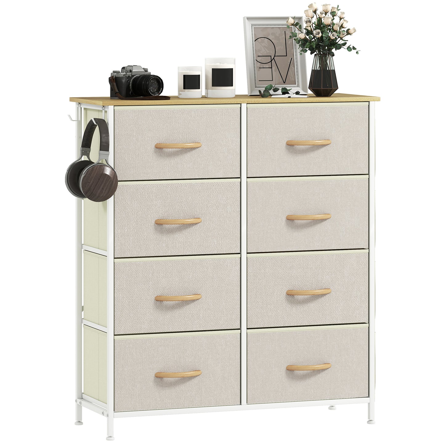 Fabric Chest of Drawers, 8 Drawer Dresser for Bedroom, Beige