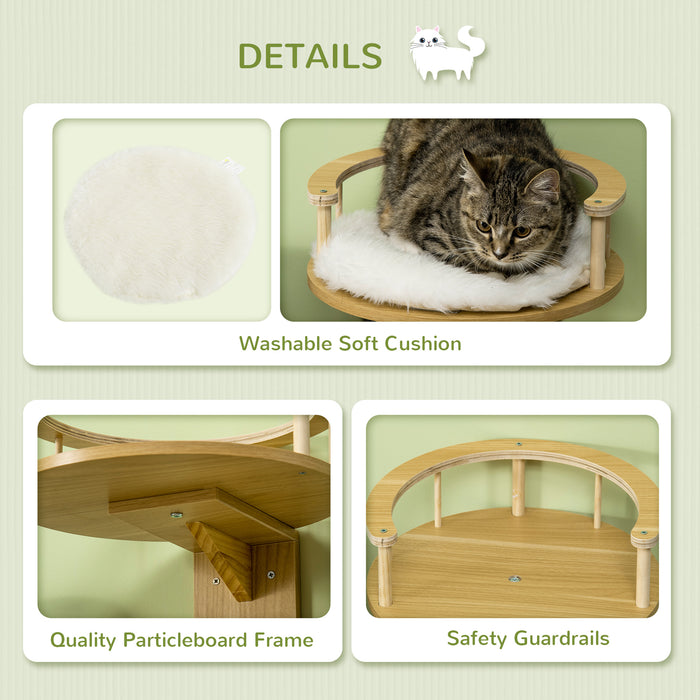 Cat Shelf Wall Mounted Cat Tree with Cushion, Guardrails 34 x 34 x 10.5cm