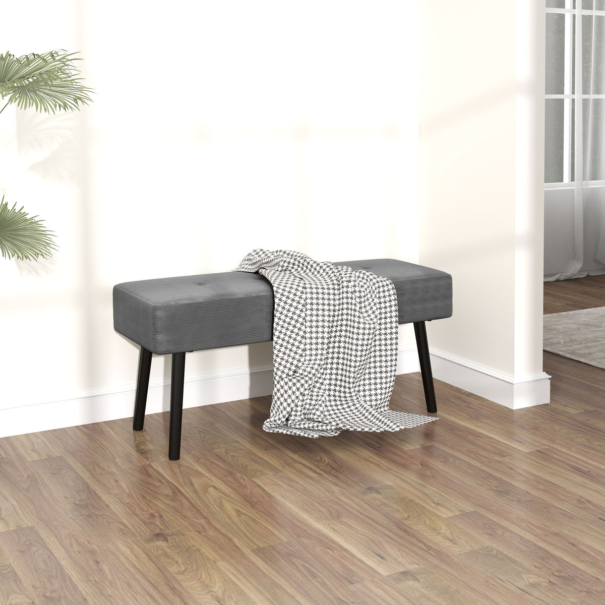 End of Bed Bench with Thick Padding and Steel Legs for Entryway, Grey