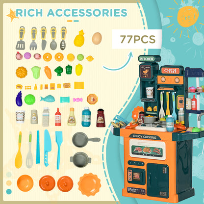 AIYAPLAY Toy Kitchen, 77 Pieces Kids Play Kitchen Role Playing Game with Sound and Light, Water Spray, Running Water