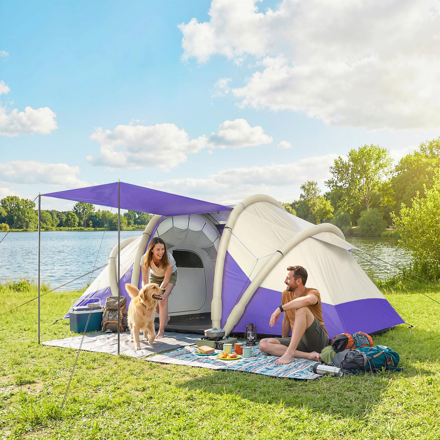 Inflatable Tent 3000mm Waterproof for 4 Person, Purple