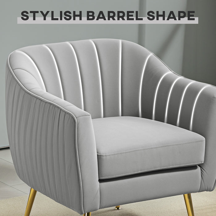 Velvet-Look Shell Shaped Chair with Thick Padded Seat, Grey