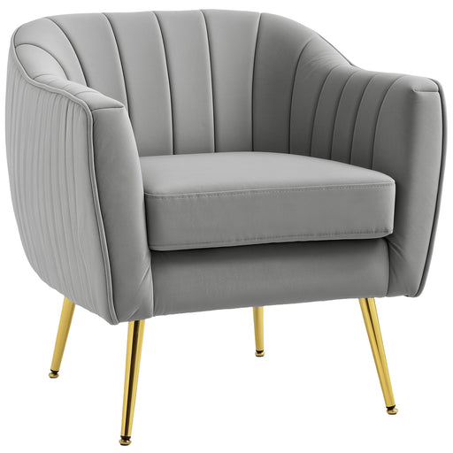 Velvet-Look Shell Shaped Chair with Thick Padded Seat, Grey