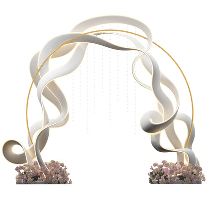 280cm Gold Tone Wedding Arch Round Backdrop Stand for Birthday Party