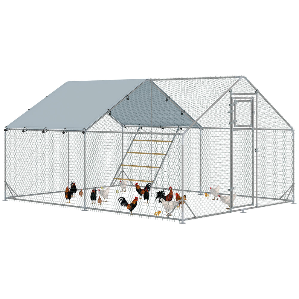 Walk in Chicken Run w/ Cover, Hanging Feeder, Perch for 12-18 Poultry