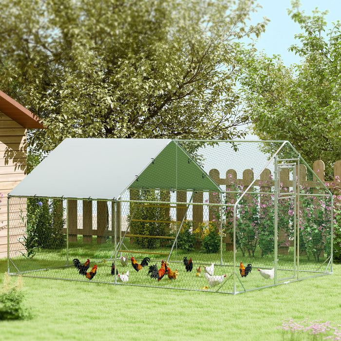 Walk in Chicken Run w/ Cover, Hanging Feeder, Perch for 12-18 Poultry