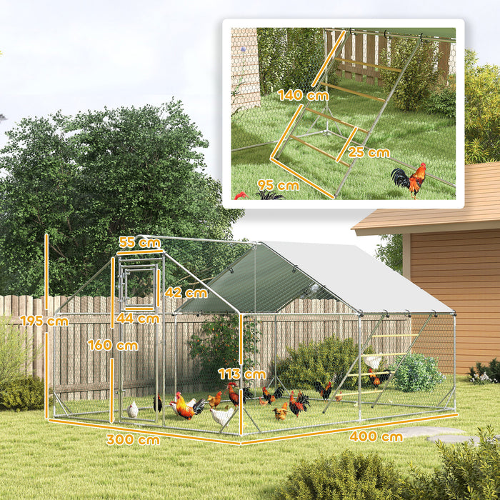 Walk in Chicken Run w/ Cover, Hanging Feeder, Perch for 12-18 Poultry