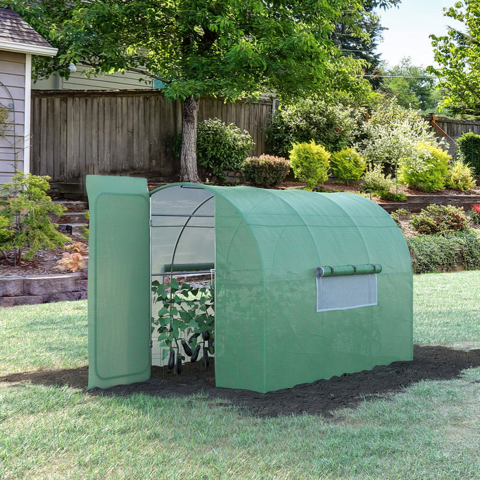 Large Walk-In Greenhouse, Plant Gardening Tunnel Hot House with Metal Hinged Door, Galvanised Steel Frame & Mesh Windows (3 x 2M)