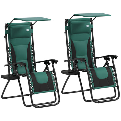2 Pcs Zero Gravity Lounger Chair, Folding Reclining Chair, Green