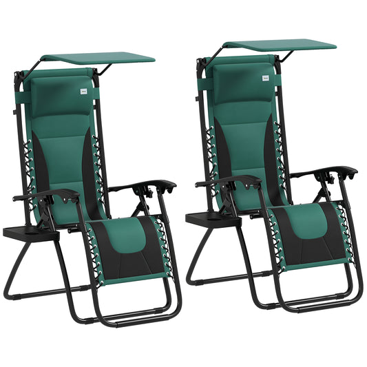 2 Pcs Zero Gravity Lounger Chair, Folding Reclining Chair, Green