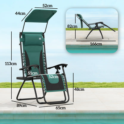 2 Pcs Zero Gravity Lounger Chair, Folding Reclining Chair, Green