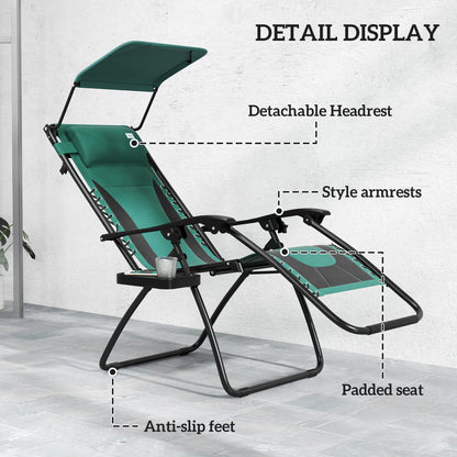 2 Pcs Zero Gravity Lounger Chair, Folding Reclining Chair, Green