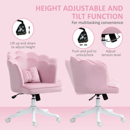 Armless Desk Chair Home Office Chair w/ Wide Seat Tilt Function Pink