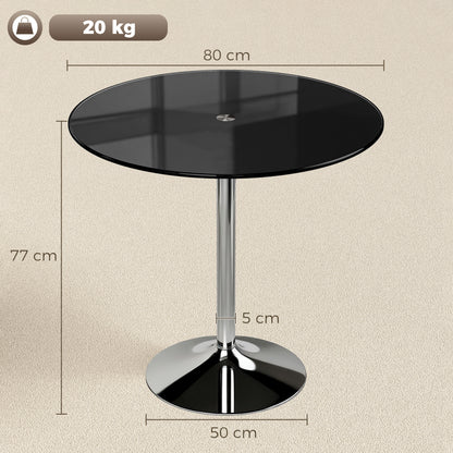 Round Bar Table, Dining Table with Tempered Glass Top and Steel Frame