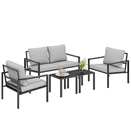 5 Piece Metal Garden Furniture Sofa Set with Cushions, Light Grey