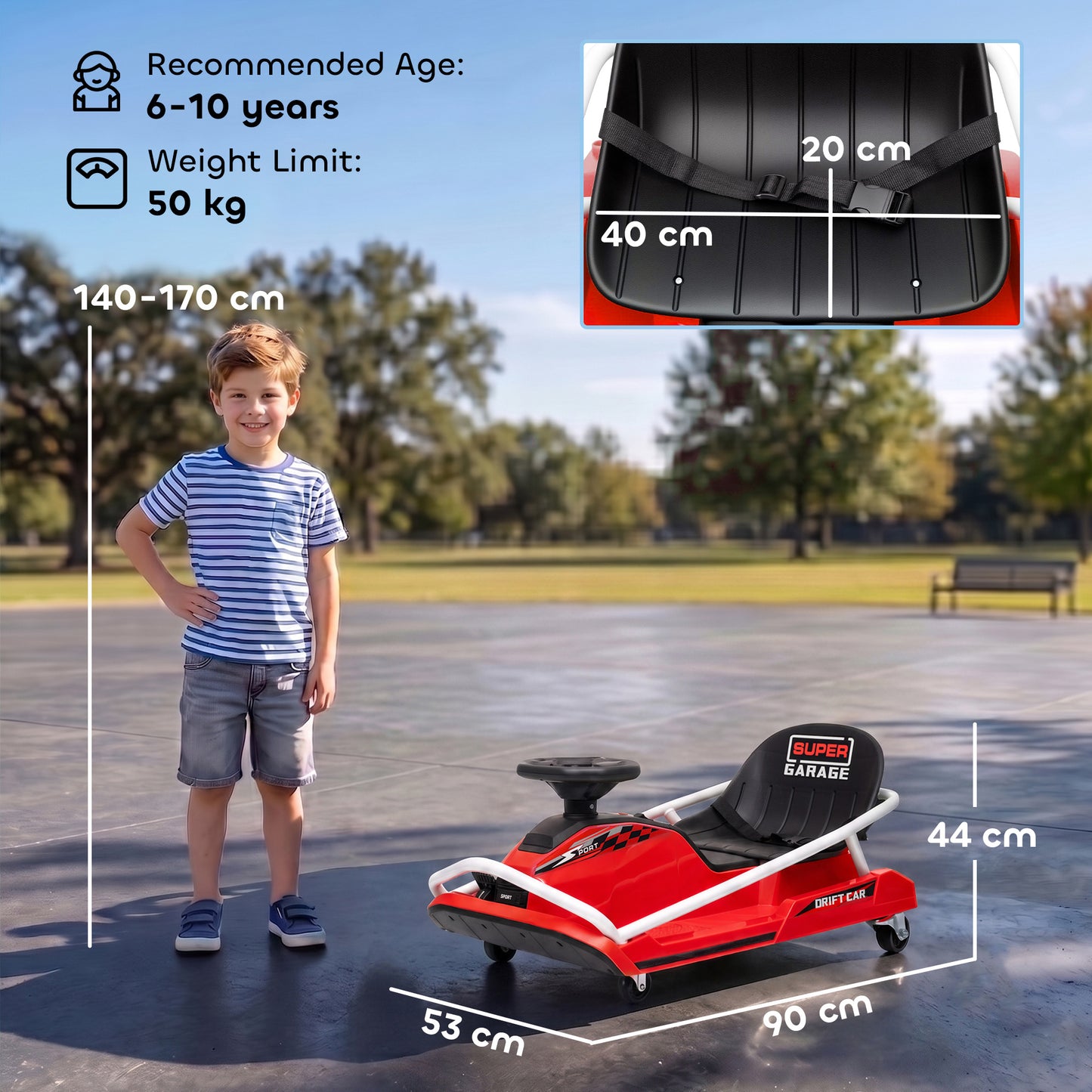 24V Electric Go Kart for Kids with Drift Mode, Soft Start, Red