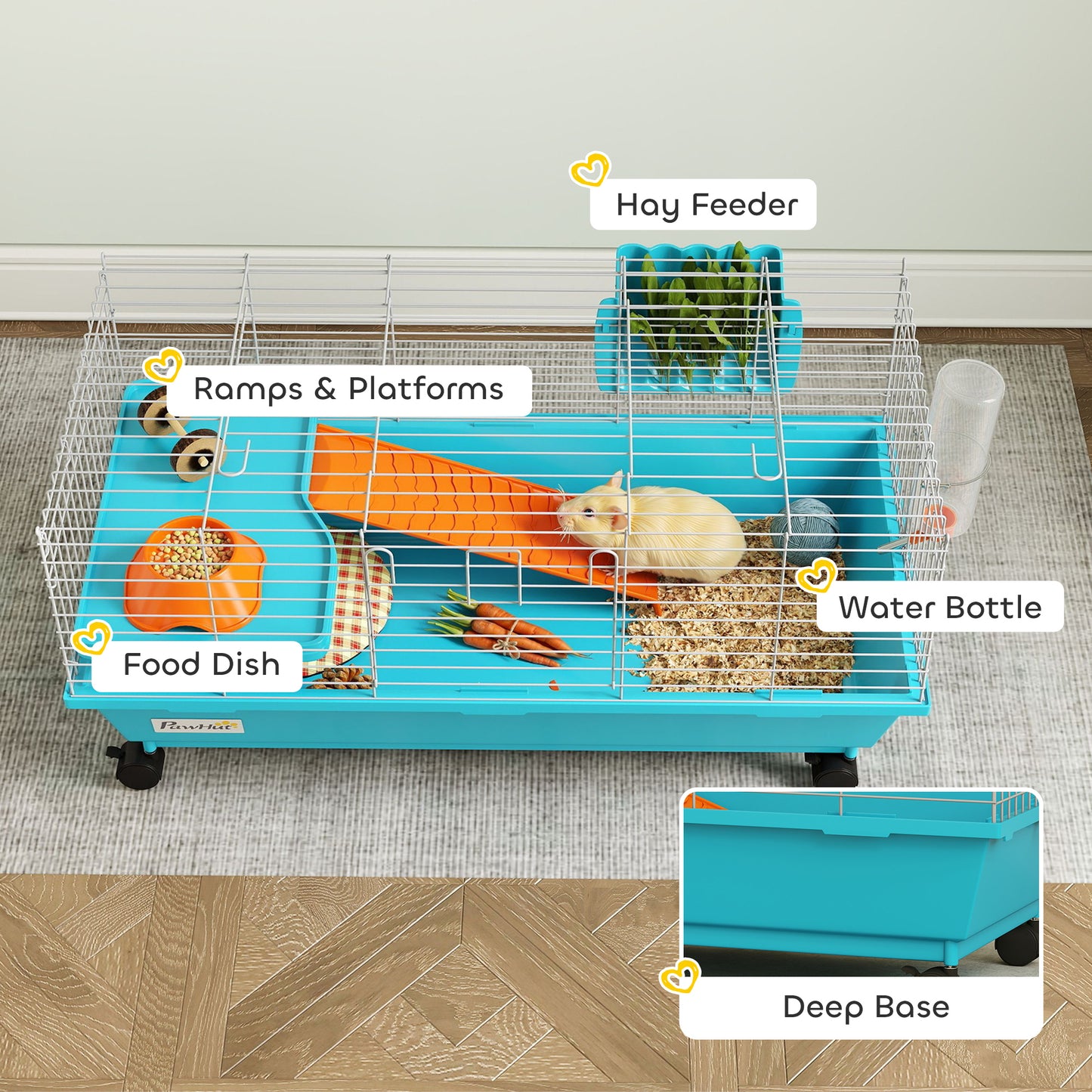 Small Animal Cage , Rabbit Cage with Wheels and Water Bottle