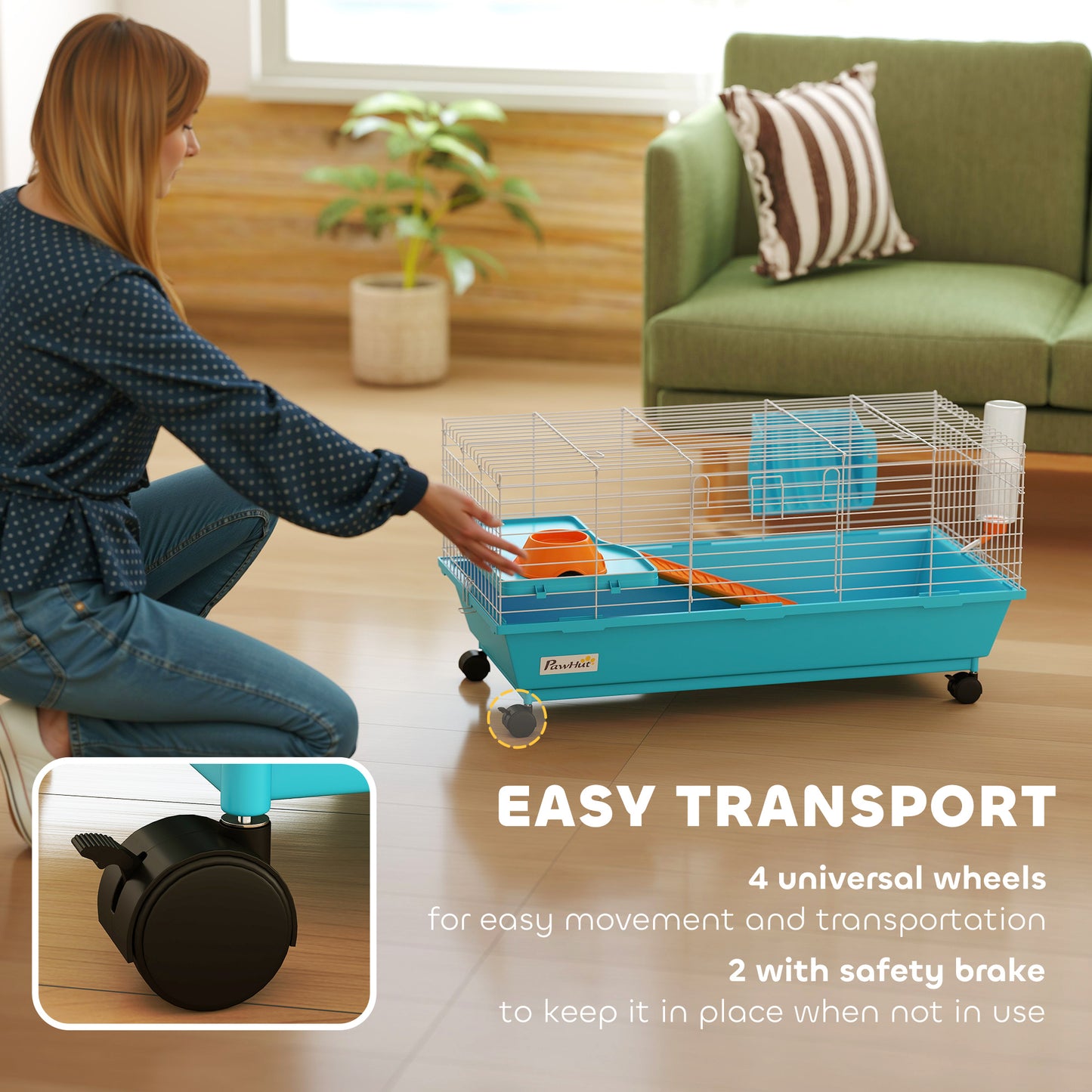 Small Animal Cage , Rabbit Cage with Wheels and Water Bottle