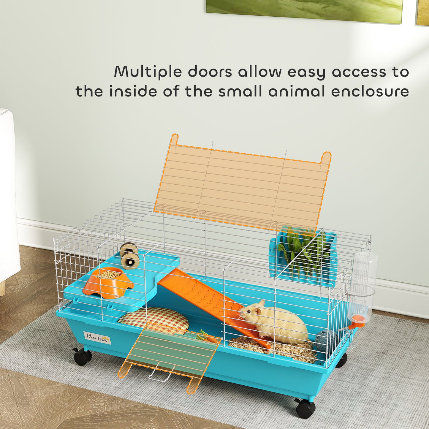 Small Animal Cage , Rabbit Cage with Wheels and Water Bottle